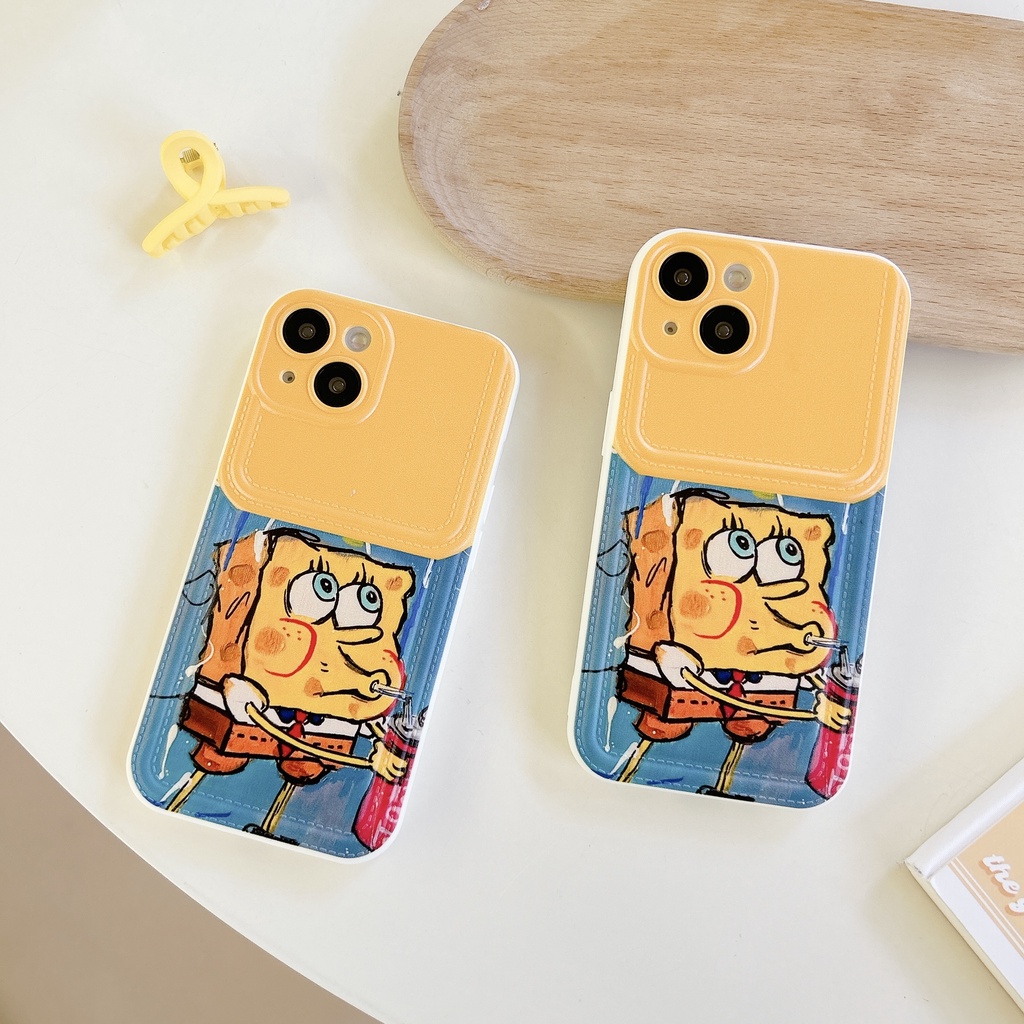 Ốp Điện Thoại tpu Dẻo Họa Tiết Hoạt Hình Spongebob Vui Nhộn Kèm Ngăn Đựng Thẻ Cho iPhone 14 13 12 11 PRO MAX