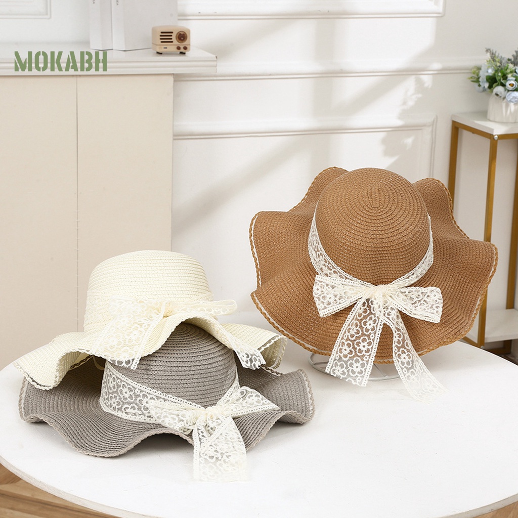 Mũ Cói Rộng Vành Đính Nơ Thêu Họa Tiết Hoa Xinh Xắn Thời Trang Cho Nữ