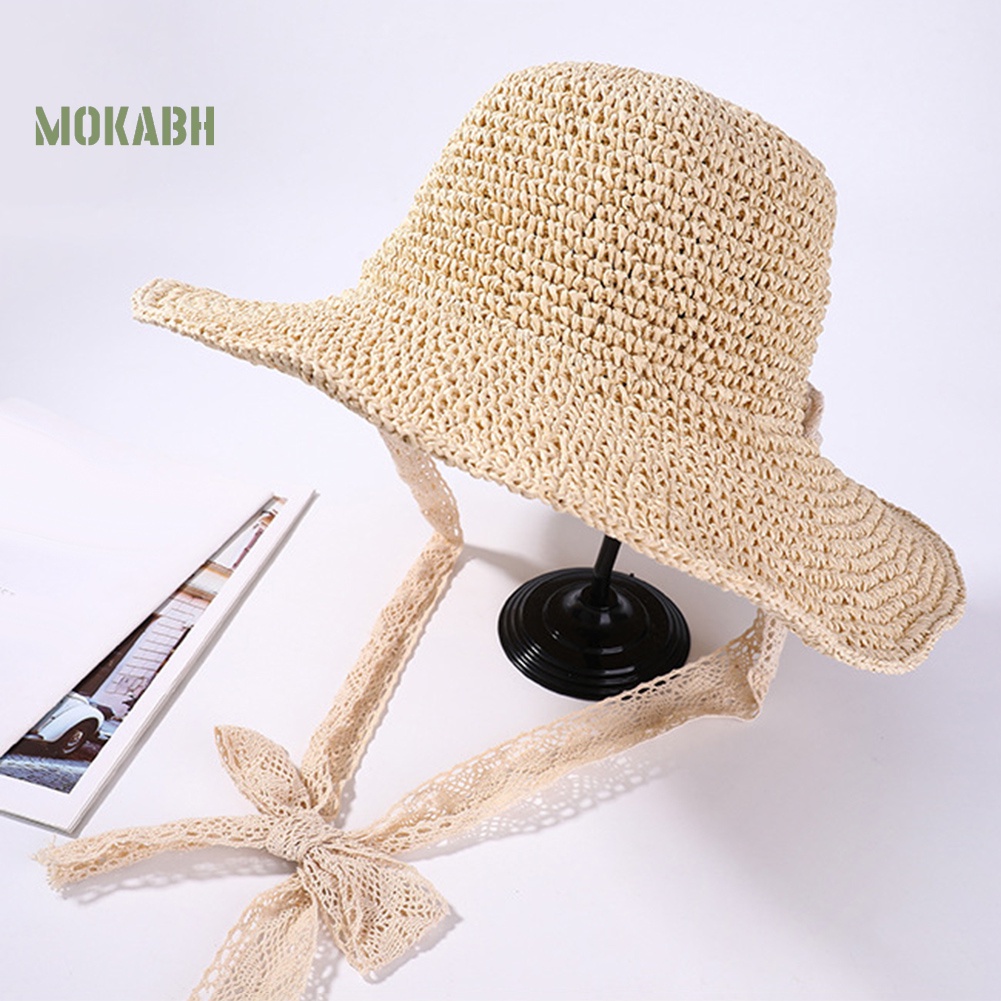 Abh Mũ Cói Rộng Vành Chống Nắng Cột Dây Cho Nữ