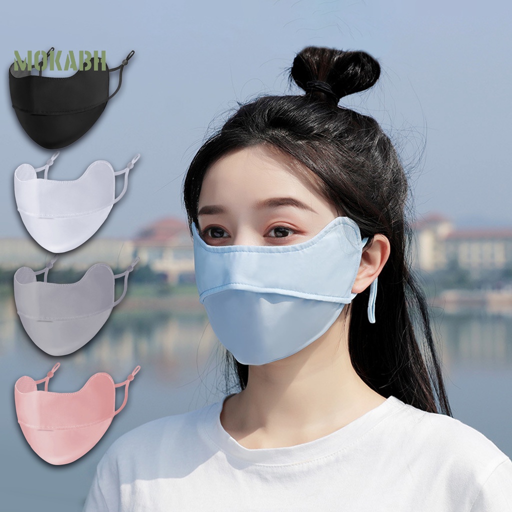 Khẩu Trang Chống Nắng Thoáng Khí Thoải Mái Bằng Lụa Lạnh Màu Trơn Che Phủ Tai