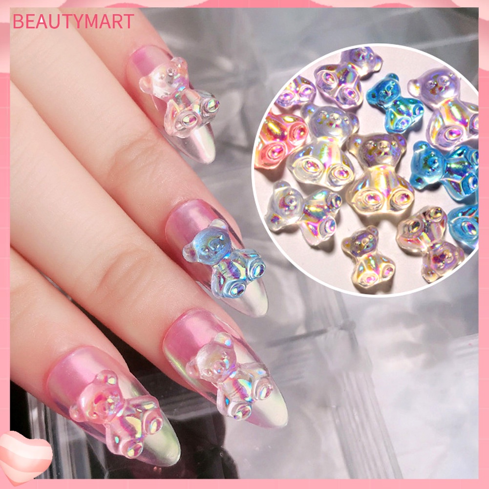 Set 12 Phụ Kiện Trang Trí Móng Tay Nghệ Thuật Hình Gấu 3D Dễ Thương DIY