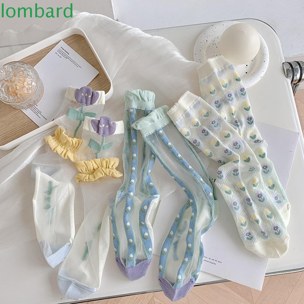 Lombard Vớ Lụa Mỏng Xếp Chồng Lên Nhau Hình Hoa Tulip Ngọt Ngào Chống Mài Mòn Chân