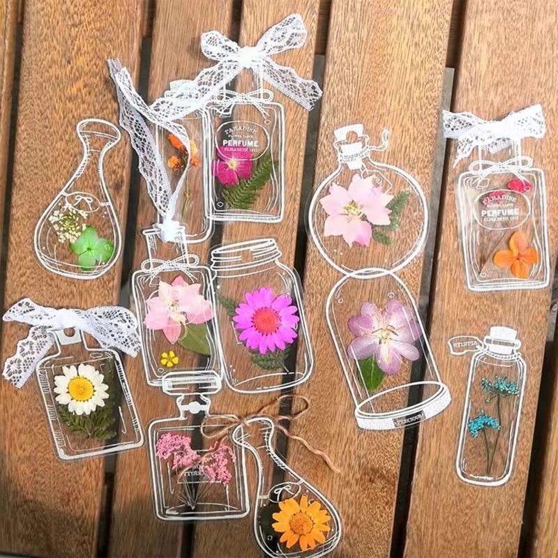 Set 20 Miếng Dán Bằng Nhựa Trong Suốt Họa Tiết Hoa Khô Trang Trí Sổ Tay DIY