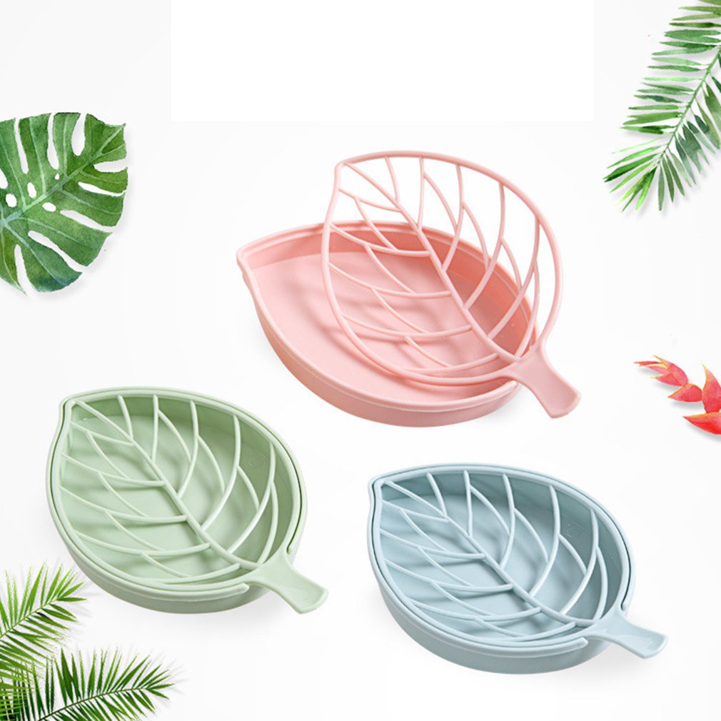 =Christmas=Double Layers Drain Soap Box Leaf Shaped Soap Holder Bathroom Soap Dish