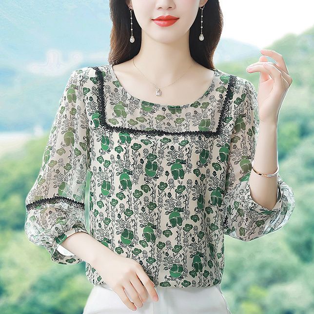 Áo Sơ Mi Chiffon Tay Ngắn Cổ Tròn In Họa Tiết Hoa Phong Cách Hàn Quốc Thời Trang Mùa Hè Hàng Mới