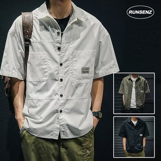 Áo sơ mi ngắn tay dáng rộng plus size theo phong cách vintage nhật bản dành cho nam / size m-5