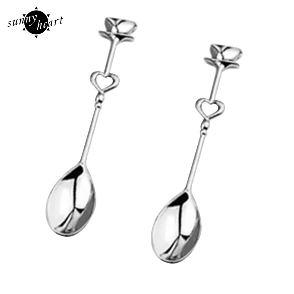 1 Cặp Muỗng Uống Trà Cà Phê Hình Trái Tim