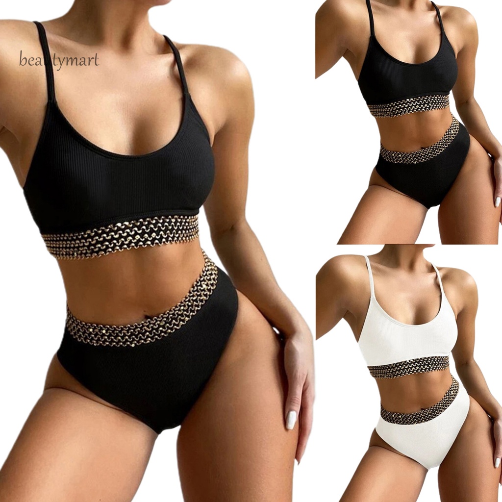 Bộ Bikini 2 Mảnh Có Đệm Ngực Và Quần Lưng Cao Màu Sắc Có Thể Điều Chỉnh Cho Nữ