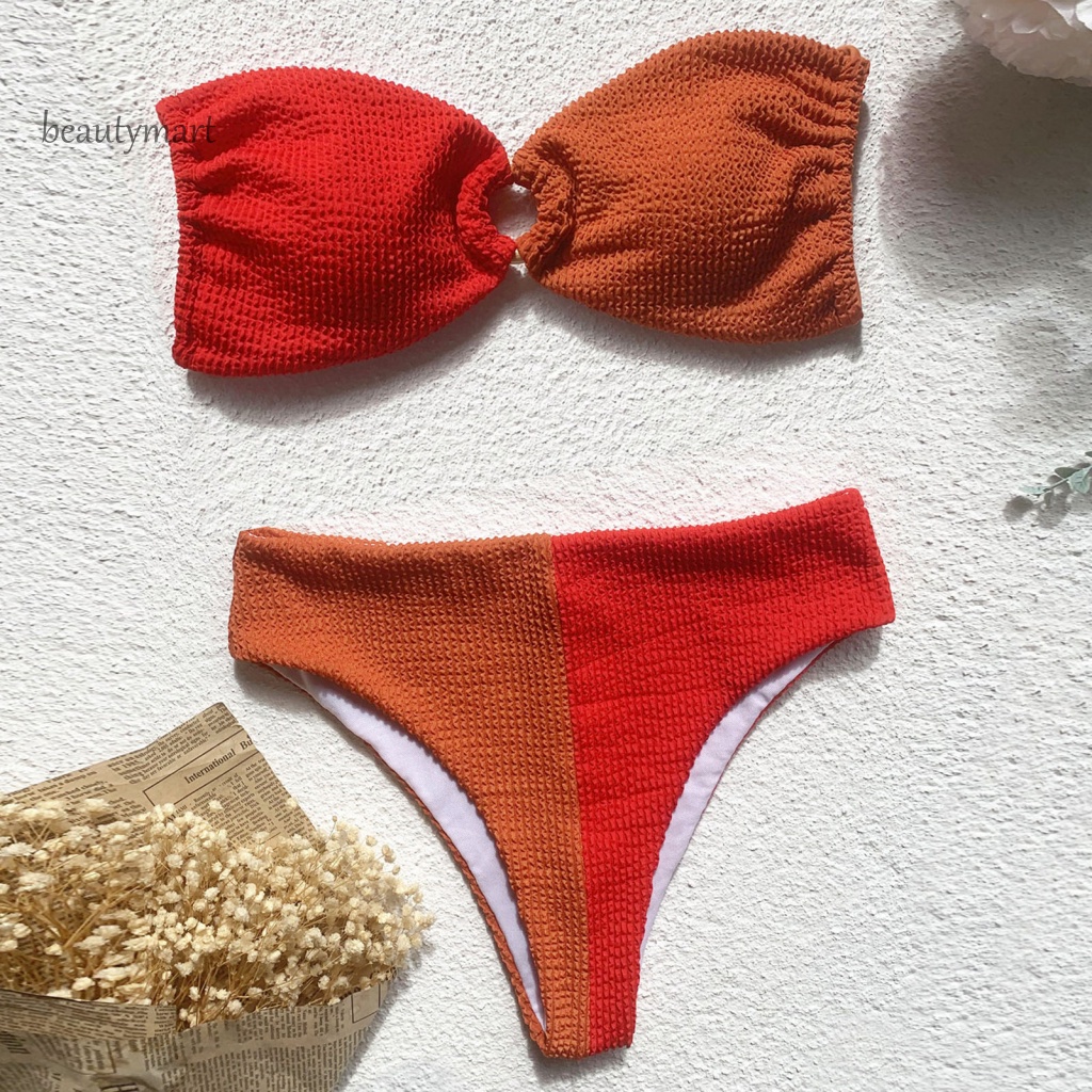 Bộ Bikini 2 Mảnh Dây Cột Màu Sắc Tương Phản Thời Trang Cho Nữ