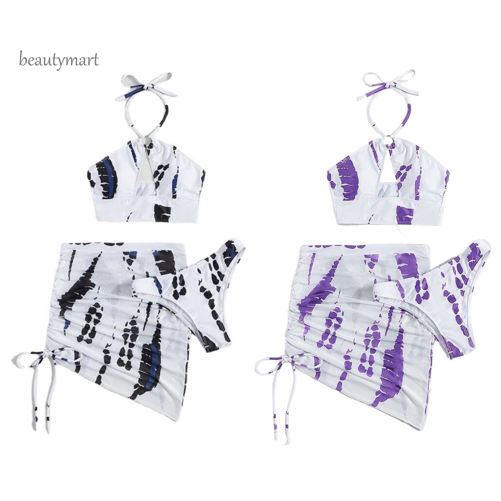 Bộ 3 Món Đồ Bơi Bikini Gồm Áo Lót Nâng Ngực Và Chân Váy Ren Hoa Quyến Rũ Cho Nữ