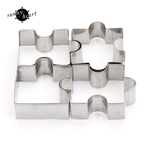 Set 4 Khuôn Làm Bánh Quy Hình Mảnh Ghép Bằng Thép Không Gỉ