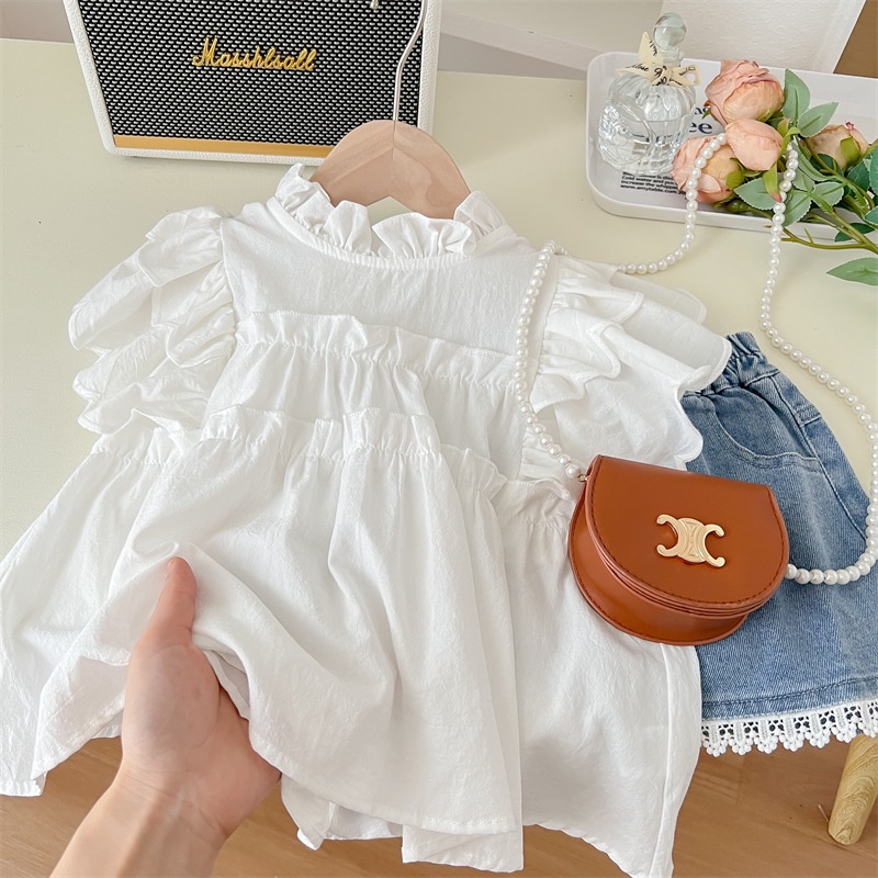 Áo Ren Cổ Tròn Tay Loe Màu Trơn Thời Trang Mùa Hè Xinh Xắn Cho Bé Gái