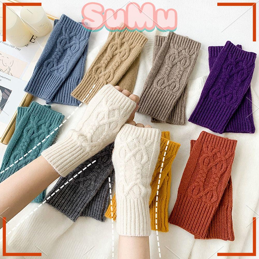 Găng Tay Len Nửa Ngón Giữ Ấm Có Thể Chạm Màn Hình Cảm Ứng Dành Cho Nữ