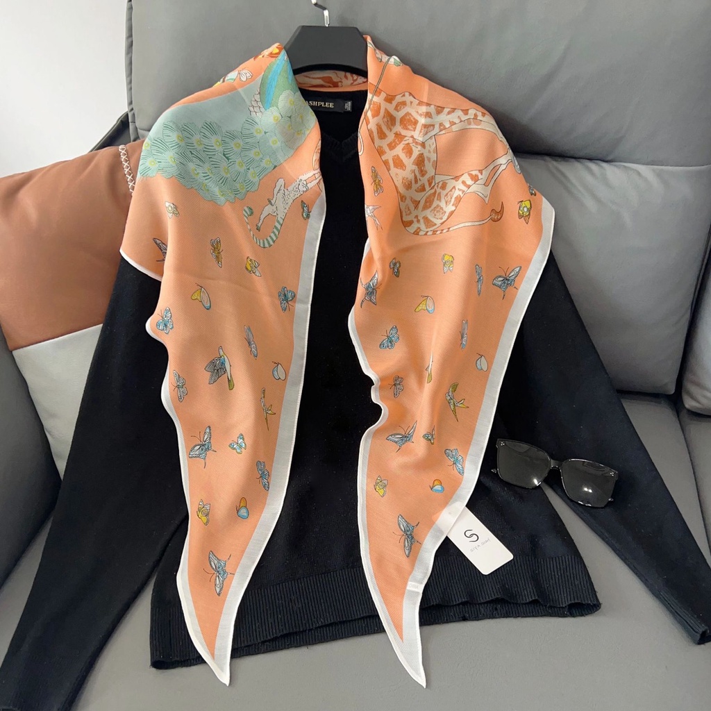 Khăn Choàng Cổ Lụa In Họa Tiết Bươm Bướm Phong Cách Hàn Quốc 180 * 38cm Dành Cho Nữ
