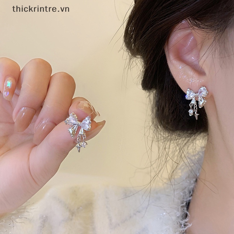 Bông Tai Hình Nơ Đính Đá Zircon Phong Cách Hàn Quốc Dành Cho Nữ