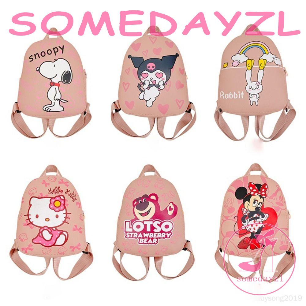 Ba Lô Da PU Cỡ Lớn In Họa Tiết Hoạt Hình Snoopy / Mèo / Chuột Mickey Dễ Thương Cho Bé Gái