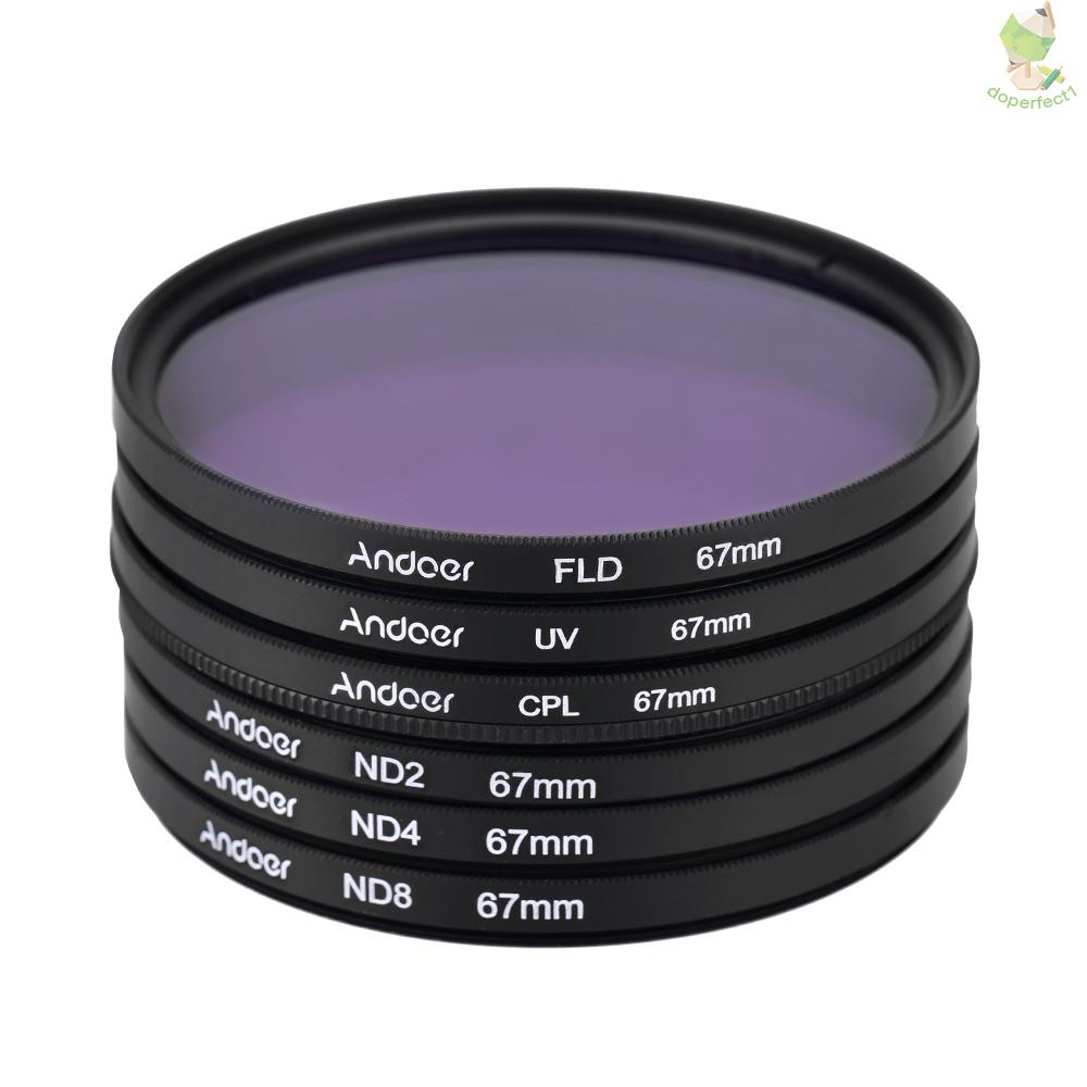 Andoer 67mm UV+CPL+FLD+ND(ND2 ND4 ND8) Photography Filter Kit Set Ultraviolet Circular-Polarizing Fluorescent Neutral De   Came-6.5
