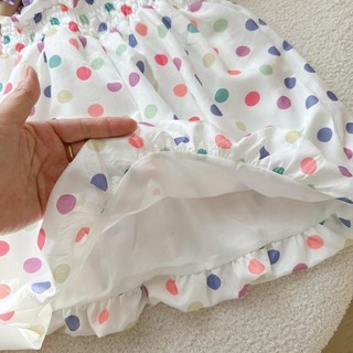 Váy 2 dây chấm bi chất đũi dáng bồng