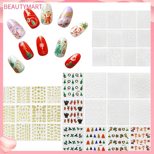 Set 12 Tấm Sticker Họa Tiết Bông Tuyết Giáng Sinh 3D Trang Trí Móng Nghệ Thuật DIY