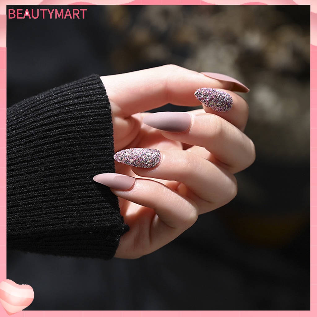 1 Bộ Móng Tay Giả Màu Lì Và Kim Sa Lấp Lánh Nhiều Màu Sắc Có Thể Tháo Rời
