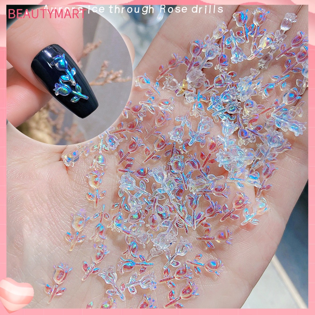 Bộ 30 Bông Hoa Hồng 3D Bằng Nhựa Resin Dễ Thương Dùng Trang Trí Móng Tay