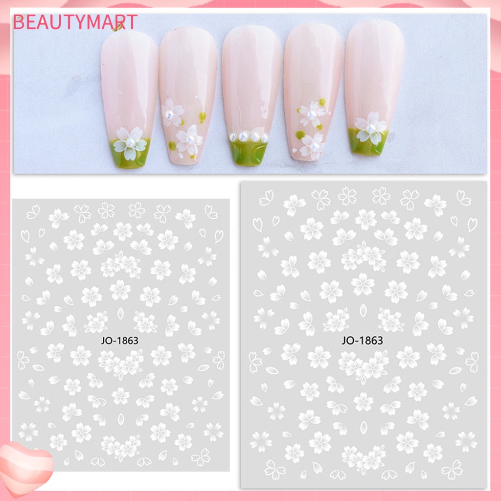 1 Tờ Nhãn Dán Móng Tay Chuyển Đổi Tự Dính Họa Tiết Hoa Anh Đào Màu Trắng Có Thể Tháo Rời