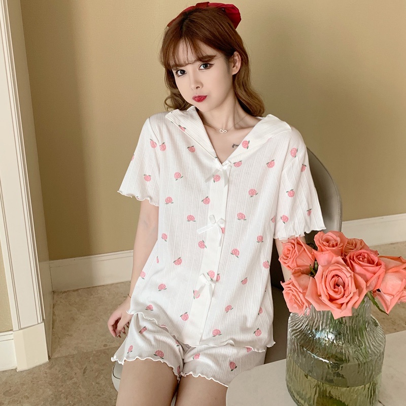 Bộ Đồ Ngủ Ngắn Tay Cổ Chữ V Thiết Kế Dễ Thương Dành Cho Nữ