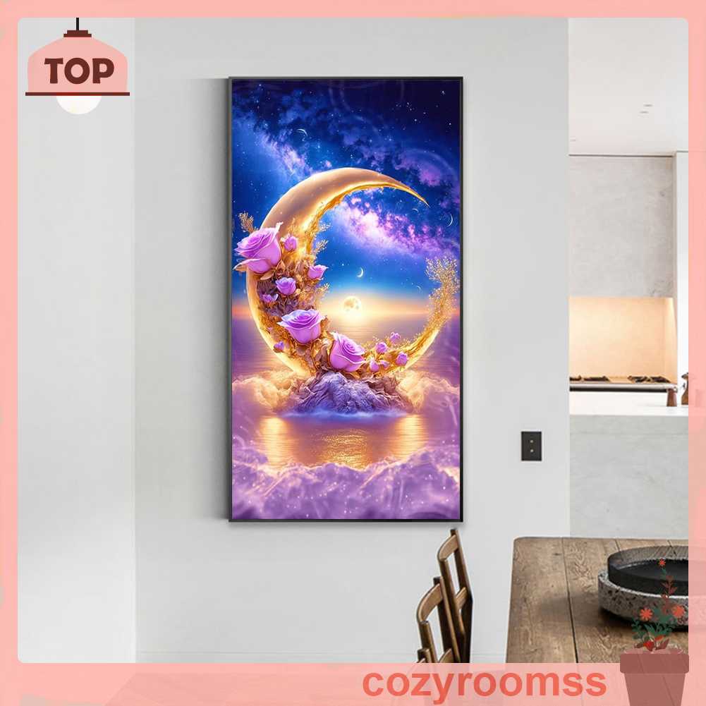 Tranh Đính Đá Kim Cương Toàn Bộ 5D DIY Hình Vẽ Trăng Hoa Hồng