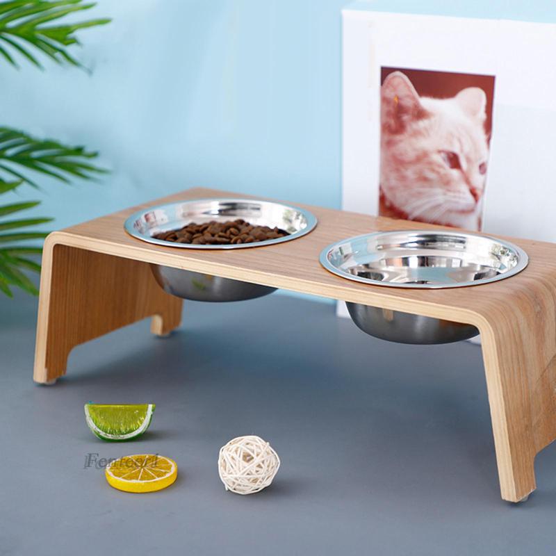 [Fenteer1] Bát Đựng Thức Ăn Nước Uống Bằng Kim Loại Với 2 Bát Thép Không Gỉ Cho Thú Cưng
