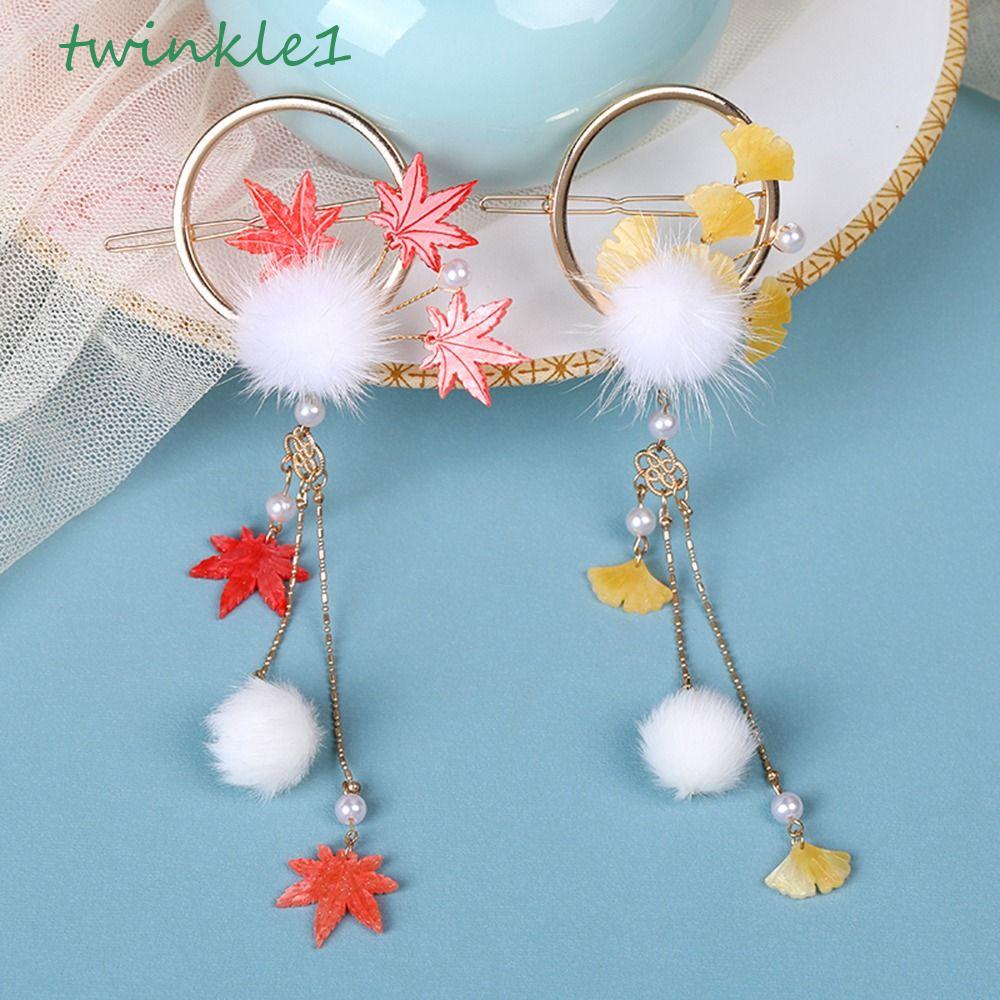 Kẹp Tóc Đuôi Ngựa Hình Lá Phong Phủ Lông Nhung Thời Trang Cho Nữ Giá Đỡ