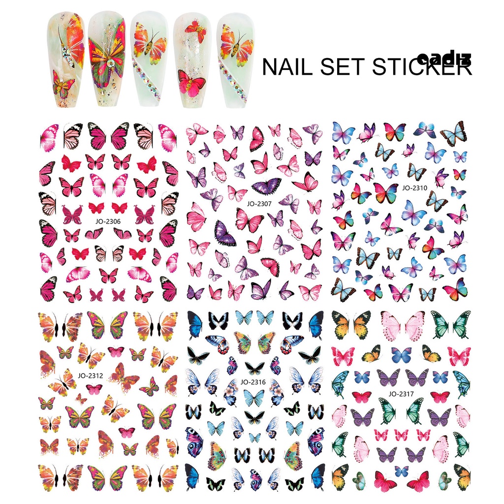 1 Bộ Miếng Dán Trang Trí Móng Tay Hình Bướm Nhiều Màu Sắc Bền Bỉ Tháo Rời Được
