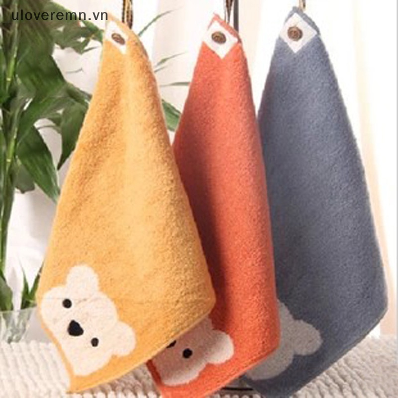 Uloveremn Khăn Lau Mặt Bằng Cotton Mềm Mại Họa Tiết Gấu Hoạt Hình Dễ Thương Có Thể Treo Cho Trẻ Em / Phòng Tắm / Live
