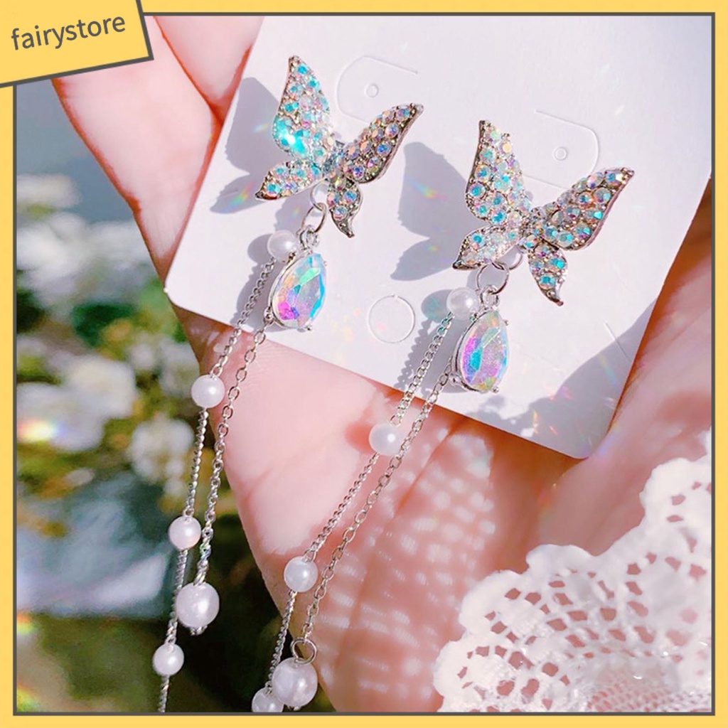 1 Cặp Bông Tai Hình Bướm Đính Ngọc Trai Giả Lấp Lánh Thanh Lịch Dành Cho Nữ