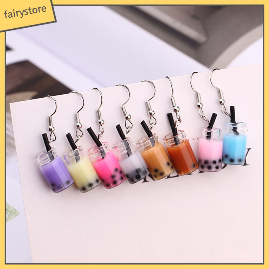 1 Đôi Bông Tai Hình Ly Trà Sữa Thủy Tinh Không Gây Dị Ứng Dễ Thương Thời Trang Cho Nữ