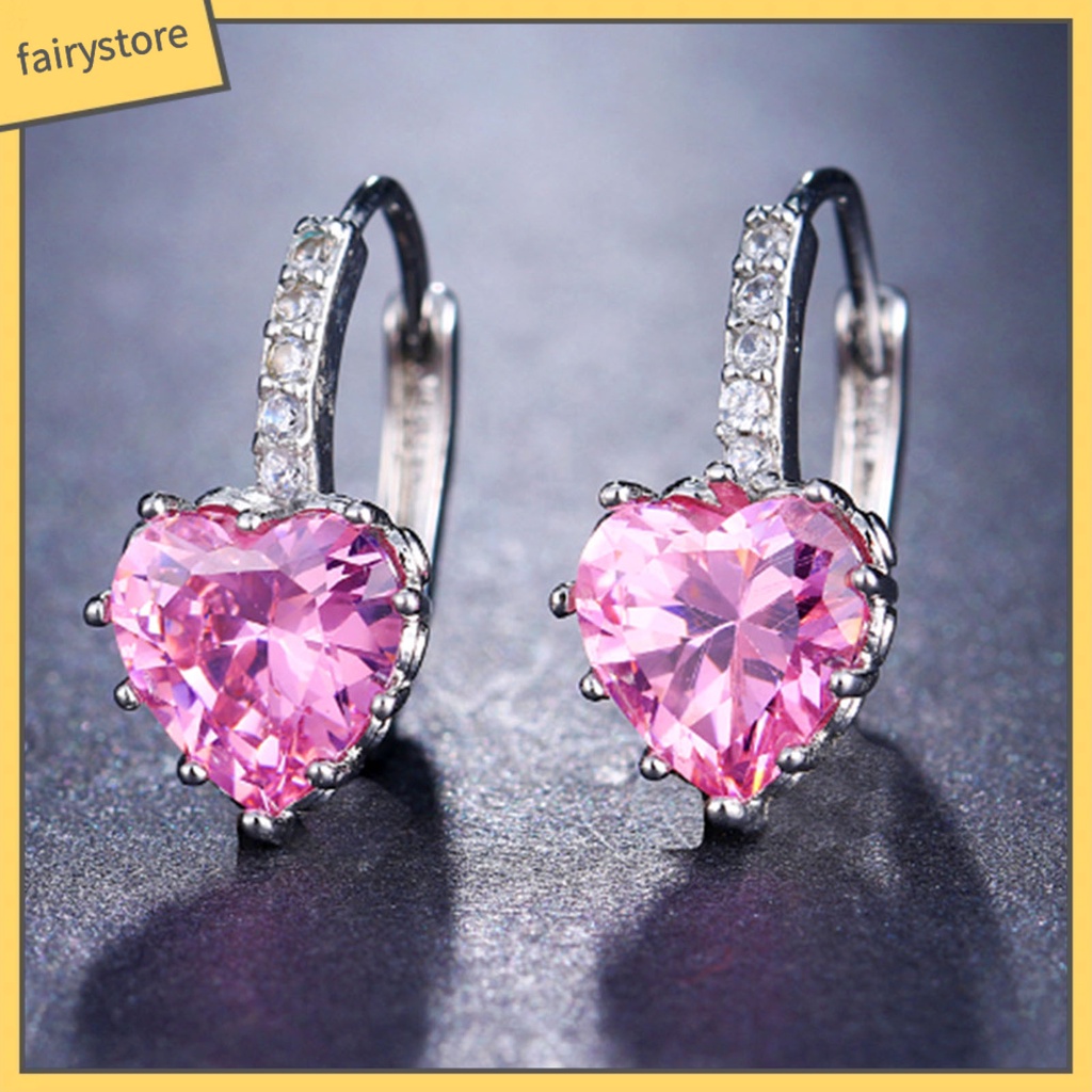 1 Đôi Bông Tai Tròn Đính Đá Zircon Hình Trái Tim Sang Trọng