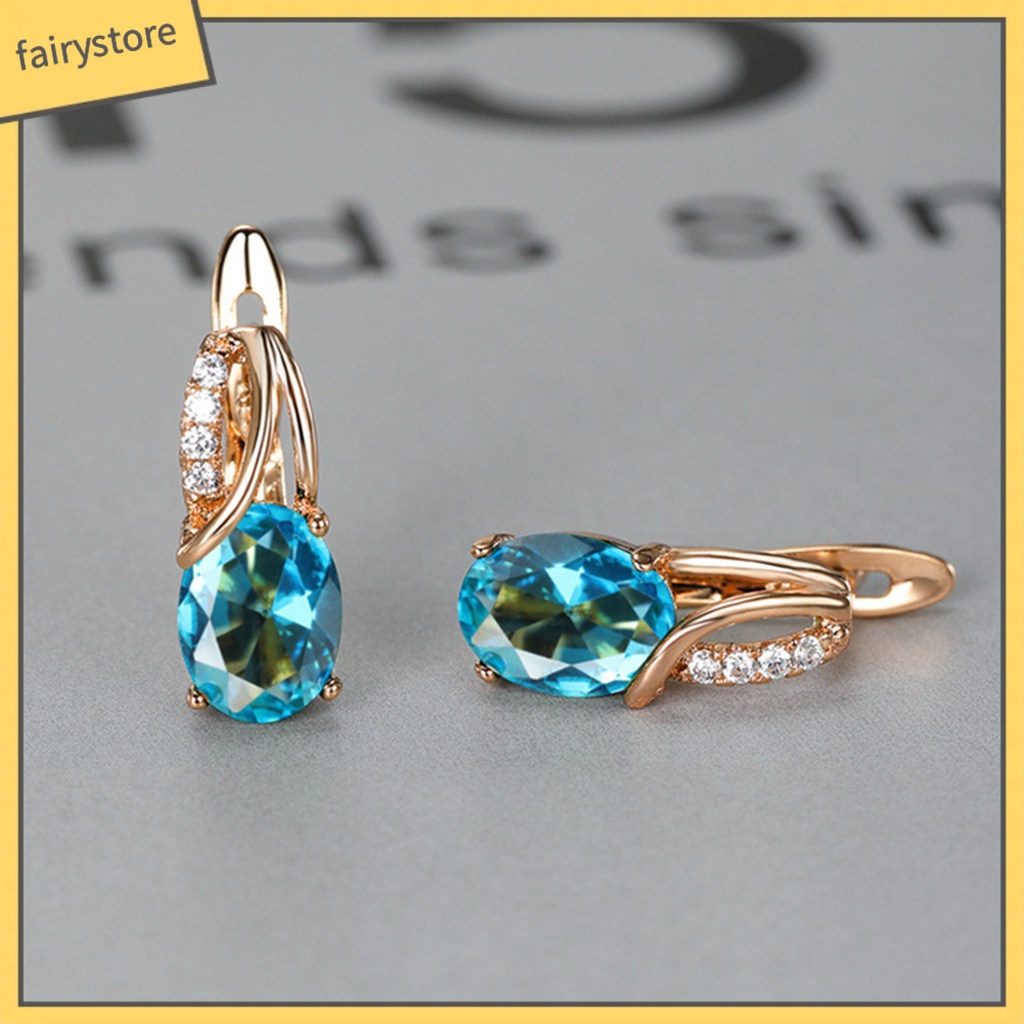 1 Đôi Bông Tai Hình Oval Đính Đá Zircon Sáng Lấp Lánh Dành Cho Nữ