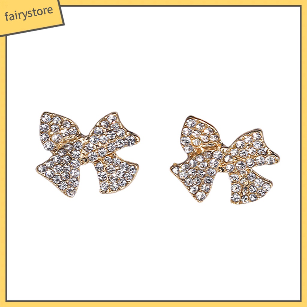 1 Đôi Bông Tai Hình Nơ Đính Đá Ngọt Ngào Dành Cho Nữ