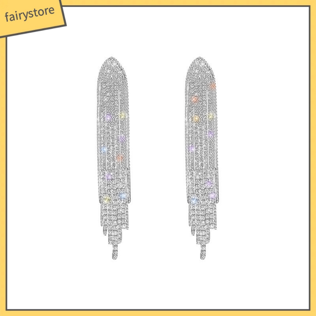 1 Đôi Bông Tai Dáng Dài Bằng Kim Loại Đính Đá Phong Cách Bohemian Thời Trang