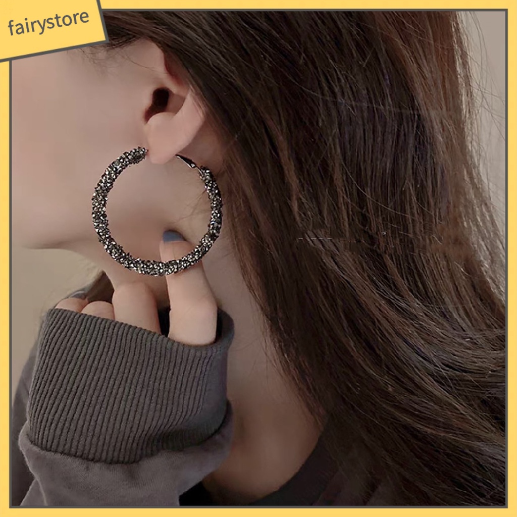 1 Đôi Bông Tai Tròn Đính Đá Lấp Lánh Thời Trang Dành Cho Nữ