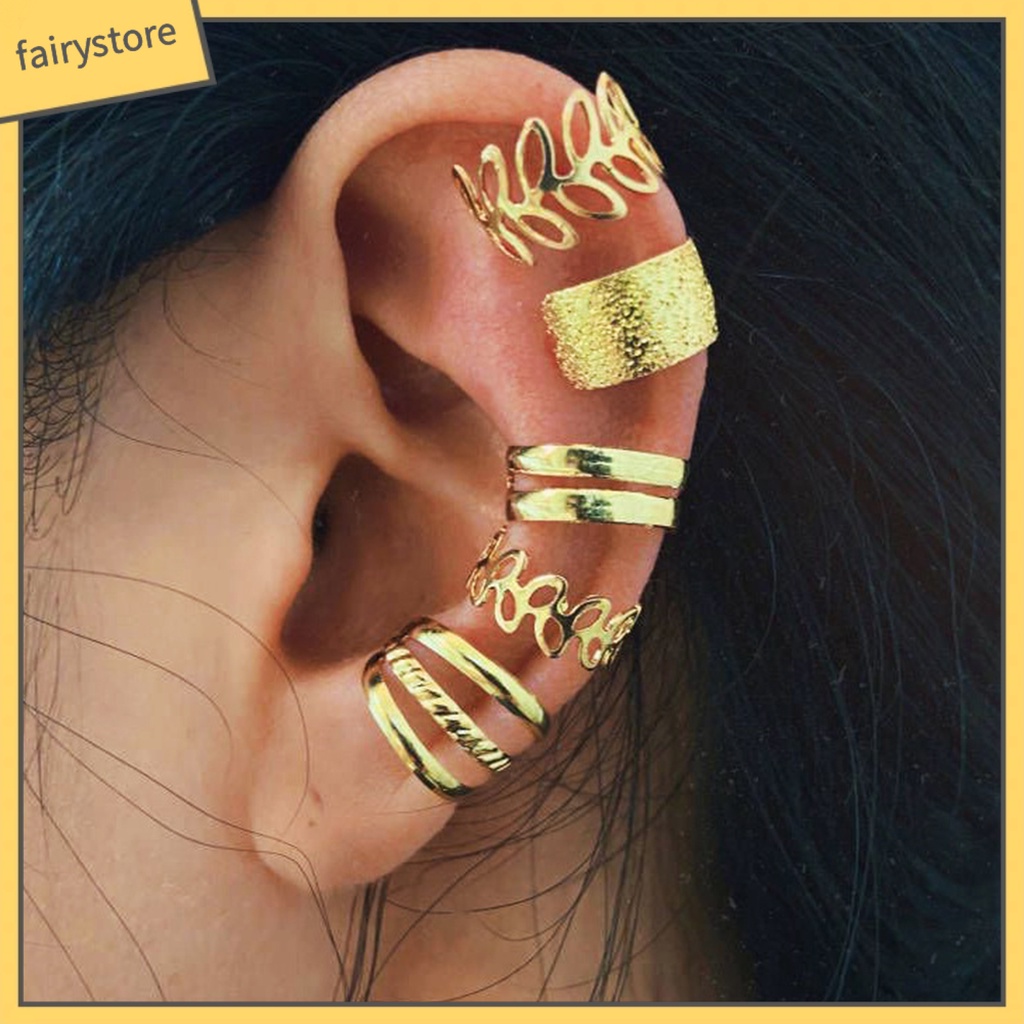 1 Set Khuyên Tai Dạng Vòng Tròn Không Xỏ Lỗ Phong Cách Hip hop Cá Tính Dành Cho Nữ