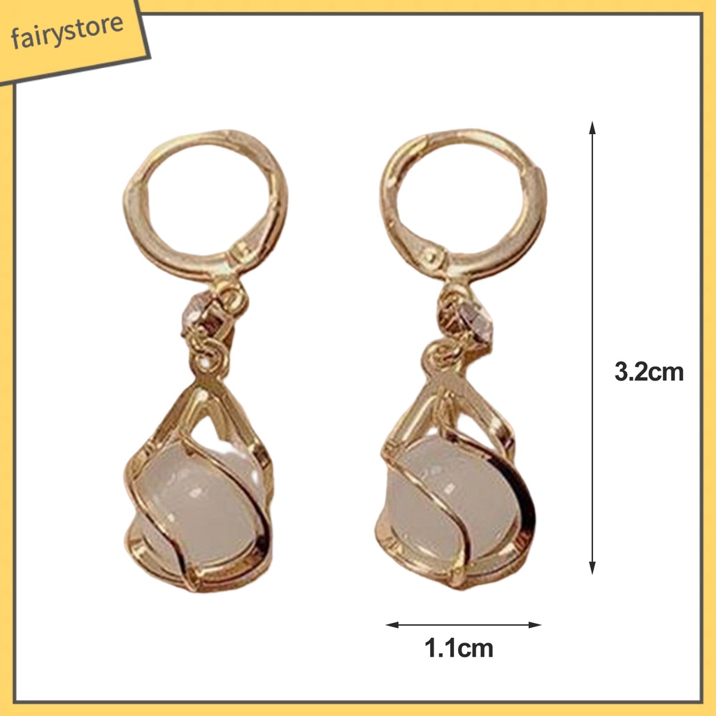 1 Đôi Bông Tai Tròn Đính Đá Opal Lấp Lánh Thời Trang Dành Cho Nữ