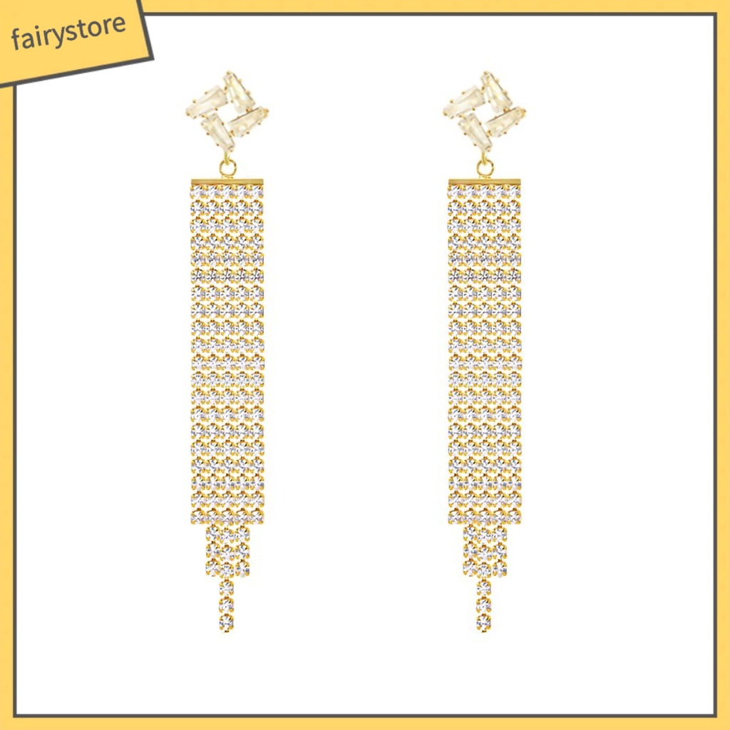 1 Đôi Bông Tai Dáng Dài Đính Đá Thời Trang