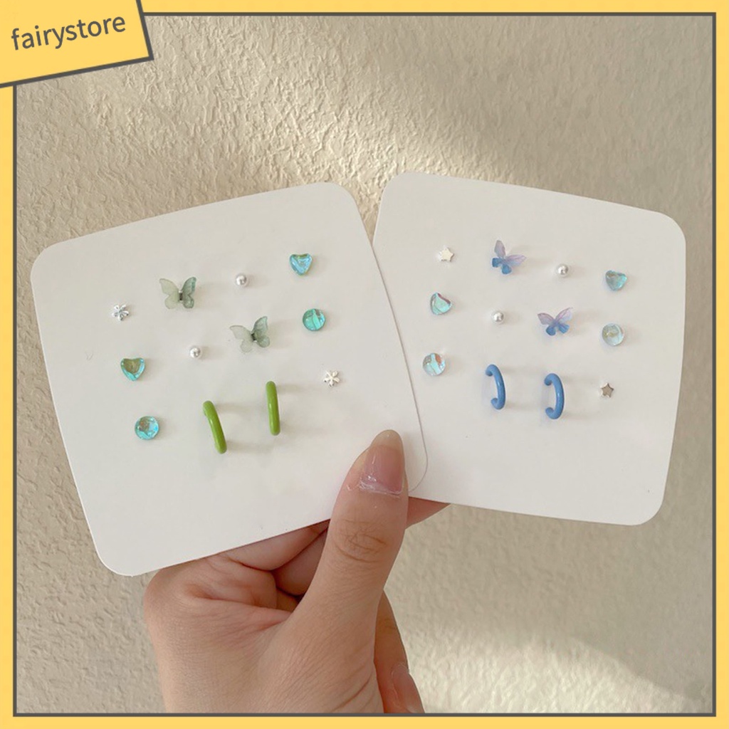 Set 6 Đôi Bông Tai Hình Hoa / Bướm / Ngọc Trai Giả Dễ Thương Cho Nữ