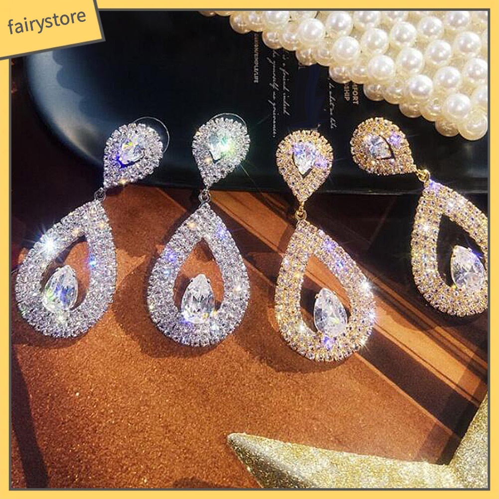 Bông Tai Hình Giọt Nước Đính Đá Trang Nhã Dành Cho Nữ