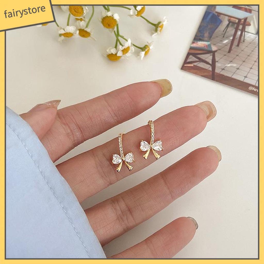 1 Đôi Bông Tai Hình Nơ Đính Đá Zircon Phong Cách Hàn Quốc Dành Cho Nữ