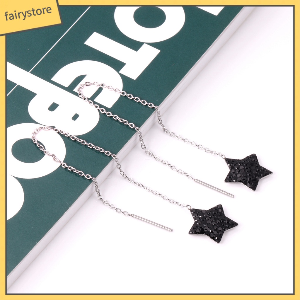 1 Đôi Khuyên Tai Dạng Hạt Tua Rua Thẳng Hình Ngôi Sao Năm Cánh Phong Cách Âu Mỹ Thời Trang Cao Cấp