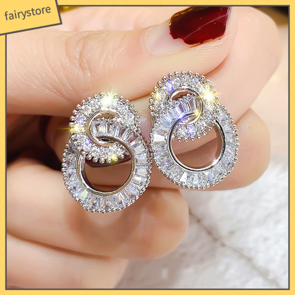 Bông Tai Hình Tròn Đôi Lấp Lánh Đơn Giản Cho Nữ