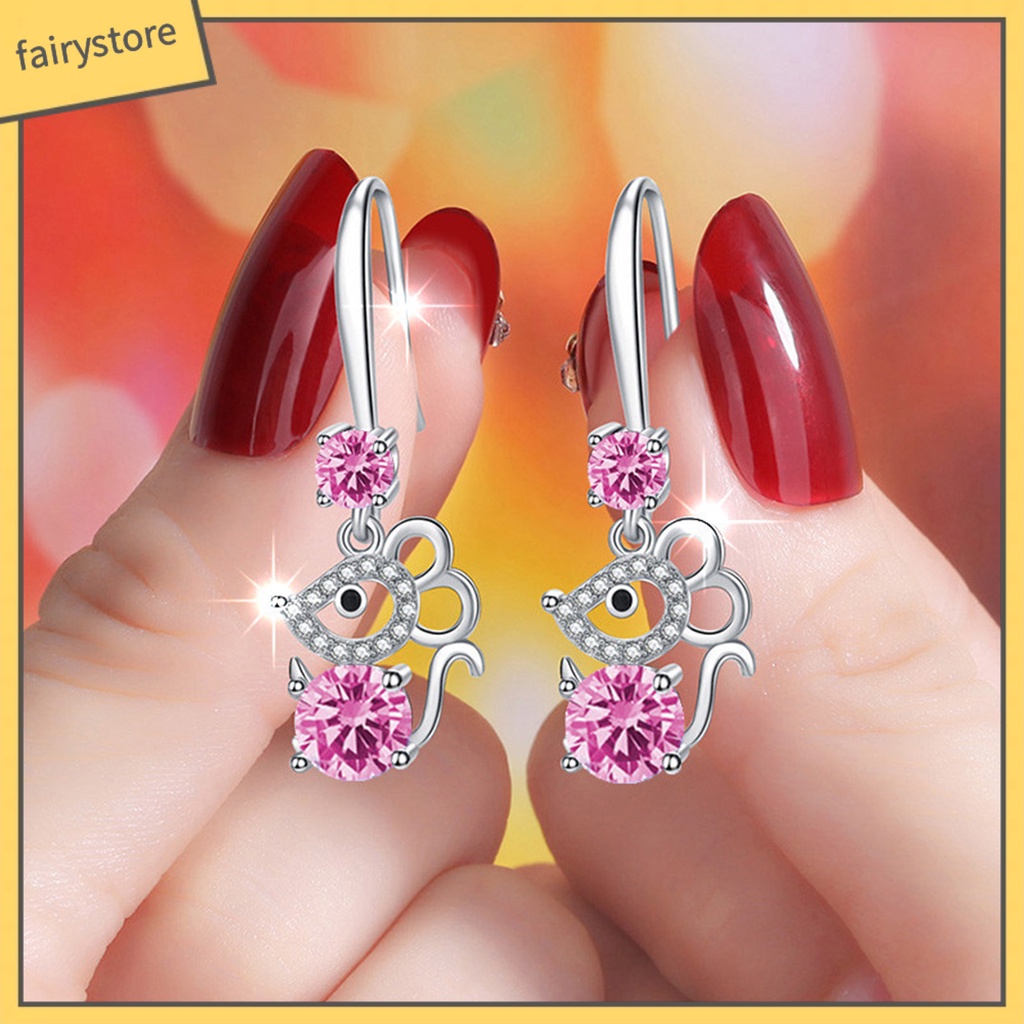 Khuyên Tai Hợp Kim Hình Chuột Đính Đá Thời Trang Cho Nữ
