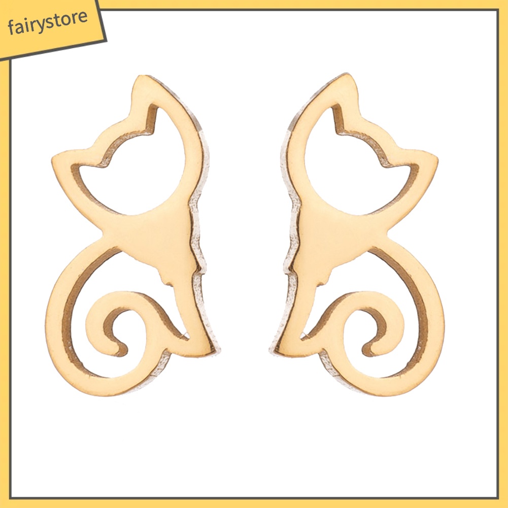 Bông Tai Hình Mèo Bằng Thép Không Gỉ Dễ Thương