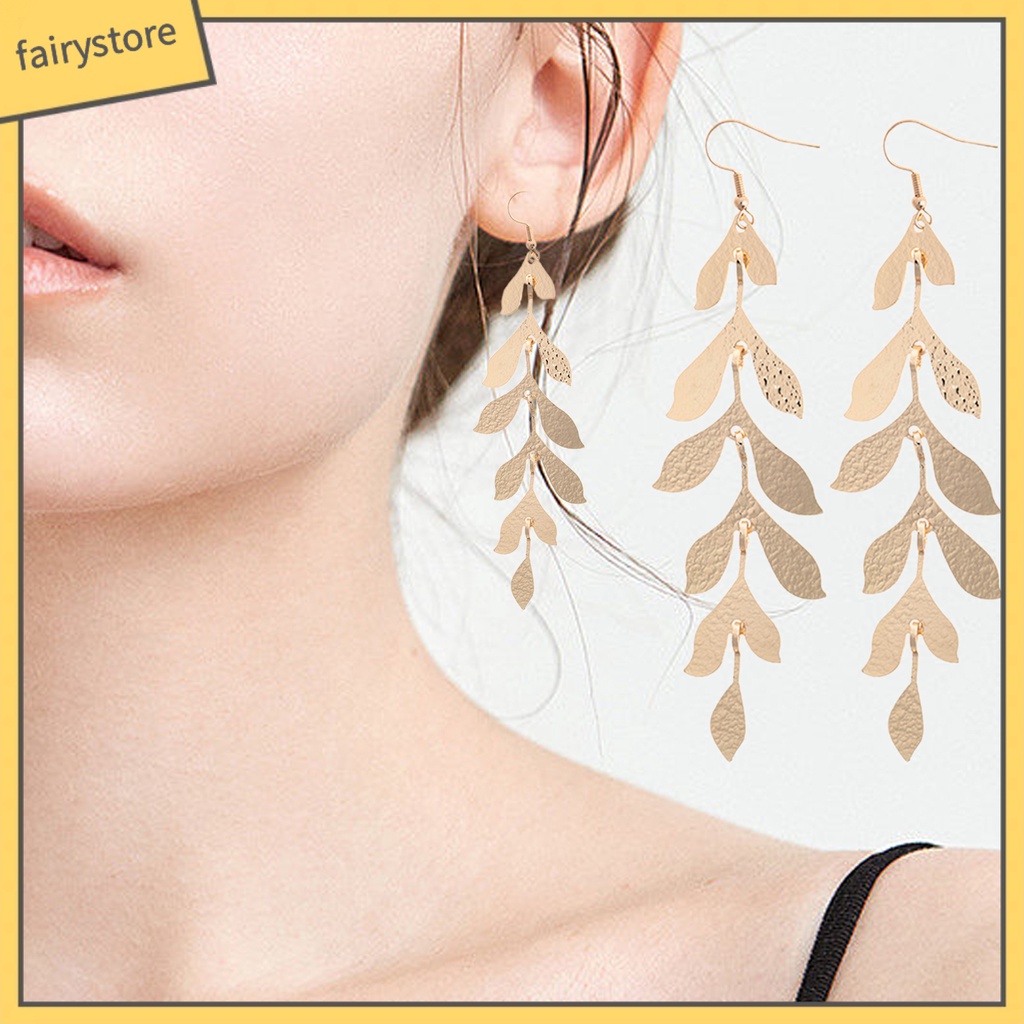 1 Đôi Bông Tai Dáng Dài Hình Chiếc Lá Nhiều Lớp Bằng Kim Loại Thời Trang Thanh Lịch Dùng Làm Quà Tặng Sinh Nhật